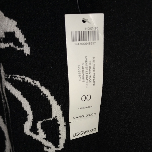 Chico's Black and White Floral Women's Sweater NWT - Picture 3 of 4